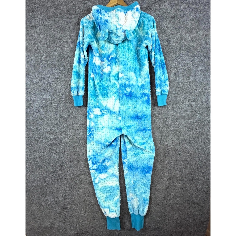 Triple Flip Union Suit Womens 4 Blue White Tie Dye Pajamas Loungewear Hooded - Picture 2 of 7